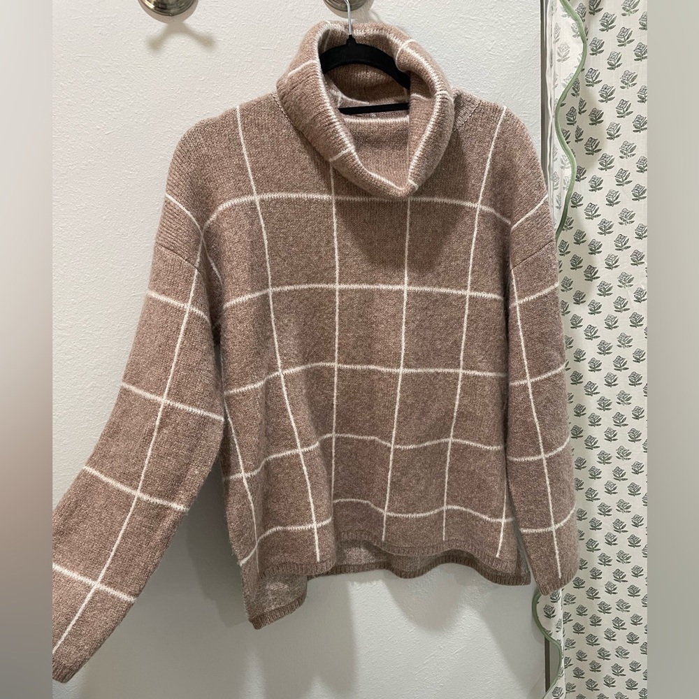 Madewell Windowpane turtleneck Sweater - heather driftwood - size medium NWOT